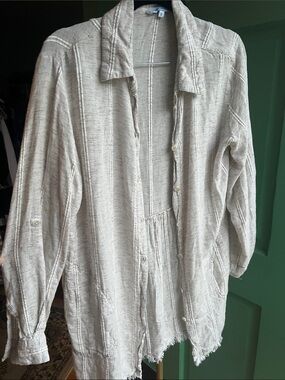 blue island Light Beige Button-Up Shirt Jacket small